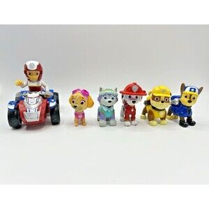 Paw Patrol Figures Lot of 6 w/ Ryder ATV Vehicle + Rare Everest Figure